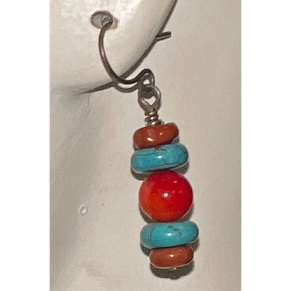 Delicate Southwestern Style Faux Turquoise Drop Earrings - Picture 3 of 10